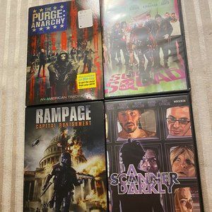 4 MOVIES THE PURGE ANARCHY, SUICIDE SQUAD, RAMPAGE CAPITAL PUNISHMENT, A SCANNER